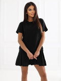 Schwarzes ausgestelltes Minikleid mit kurzen Ärmeln