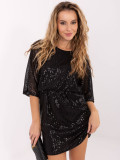 Schwarzes Cocktail-Minikleid mit Paillettenapplikation