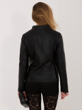 Schwarze Übergangsjacke aus Kunstleder mit Stehkragen