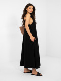 Schwarzes Maxi-Sommerkleid mit V-Ausschnitt und Taschen
