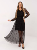 Schwarzes Maxi-Kleid mit Applikation und Gürtel