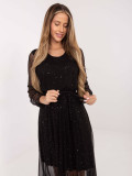 Schwarzes Maxi-Kleid mit Applikation und Gürtel