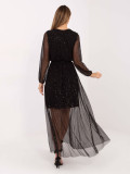 Schwarzes Maxi-Kleid mit Applikation und Gürtel