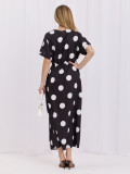 Schwarz-weißes Midi-Kleid mit Punkten und Wickelausschnitt