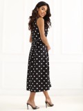 Schwarzes Midi-Kleid mit Punkten und Gürtel