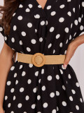 Schwarzes Midi-Kleid mit Punkten und Gürtel