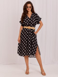 Schwarzes Midi-Kleid mit Punkten und Gürtel