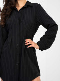 Schwarzes Hemdblusenkleid mit Streifen und Kragen, Mini-Länge