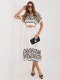 Weiß-schwarzes Hemdblusenkleid mit Stickerei und Gürtel, midi