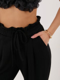 Schwarze Sporthose mit Streifen und hohem Bund