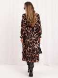 Schwarz-braunes Midi-Kleid mit Print und Volant