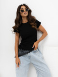 Schwarzes Baumwoll-T-Shirt mit kurzem Ärmel