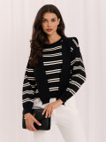 Schwarzer gestreifter Pullover mit Rundhalsausschnitt