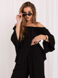 Schwarzes Set mit Bluse und Hose