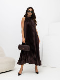 Midi-Kleid mit Bindegürtel und Volant, braun