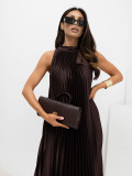 Midi-Kleid mit Bindegürtel und Volant, braun