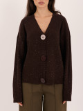 Eleganter brauner Pullover mit Pailletten und Knöpfen
