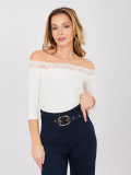 Elegante Bluse mit Spitze und Carmen-Ausschnitt, ecru