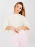 Ecru Pullover mit 3/4-Ärmeln und Volant