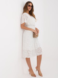 Ecru ausgestelltes Midi-Kleid mit Gürtel