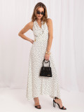 Weißes Maxi-Kleid mit blauen Punkten und Bindegürtel