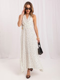 Weißes Maxi-Kleid mit blauen Punkten und Bindegürtel