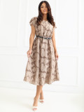 Elegantes beigefarbenes Midi-Kleid mit Gürtel