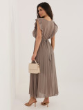 Beiges ausgestelltes Midi-Kleid mit Gürtel