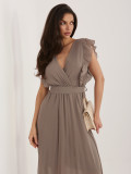 Beiges ausgestelltes Midi-Kleid mit Gürtel