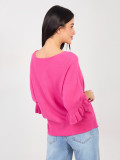 Eleganter fuchsiafarbener Pullover mit 3/4-Ärmeln und Volant
