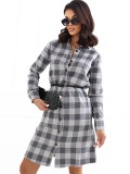 Grafitfarbenes Hemdblusenkleid mit Gürtel und Taschen