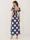 Maxikleid mit Punkten und Carmen-Ausschnitt, Navy