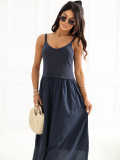 Dunkelblaues Maxi-Trägerkleid