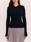 Blauer Polo-Pullover mit Kragen und Knöpfen