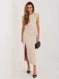 Elegantes beiges Midi-Kleid mit Raffungen