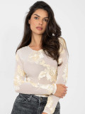 Elegante beigefarbene Bluse mit Blumenapplikation und Stickerei