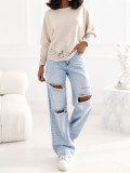 Eleganter beiger Pullover mit Spitze