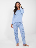 Damen Baumwoll-Pyjama mit Blumenmuster, blau