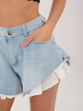 Kurze Damen-Jeansshorts mit Volant und Futter