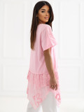 Rosa Baumwollbluse mit Volant und Stickerei
