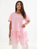 Rosa Baumwollbluse mit Volant und Stickerei