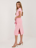 Hellrosa Baumwoll-Sommerkleid mit Gürtel