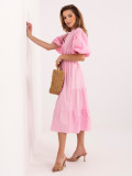 Rosa ausgestelltes Midi-Kleid mit Gürtel