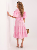 Rosa ausgestelltes Midi-Kleid mit Gürtel
