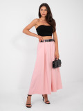 Eleganter Maxi-Rock mit Gürtel und Taschen, rosa