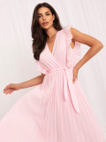 Hellrosa ausgestelltes Midi-Kleid mit Gürtel