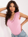 Rosa Ripp-Top mit Spitze und V-Ausschnitt