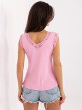 Rosa Ripp-Top mit Spitze und V-Ausschnitt