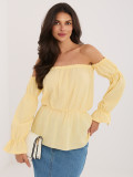 Gelbe Bluse mit Carmen-Ausschnitt und Puffärmeln