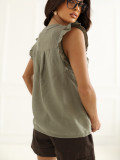 Khaki-Bluse mit Stickerei und Volant